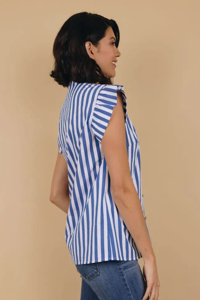 Bakers Striped Ruffle Sleeve Blouse Stay Warm in Style