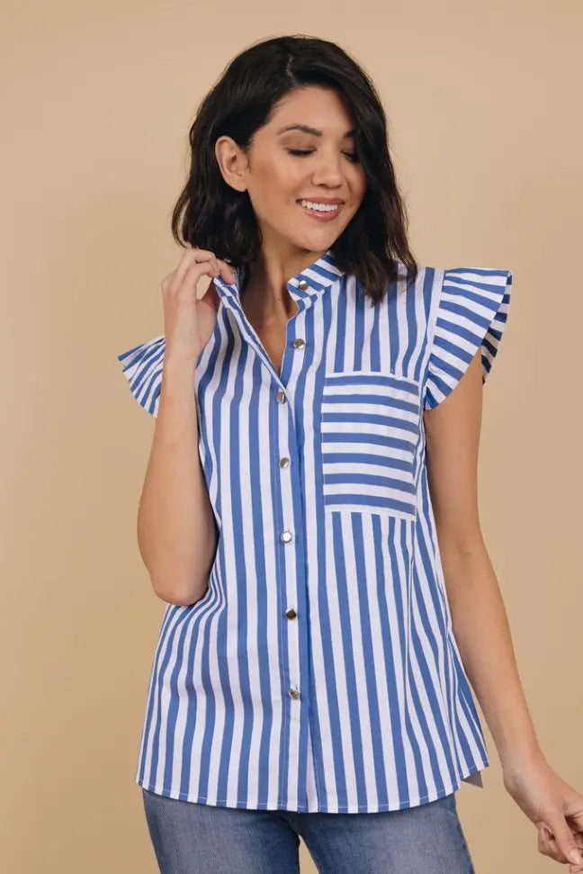 Bakers Striped Ruffle Sleeve Blouse Stay Warm in Style