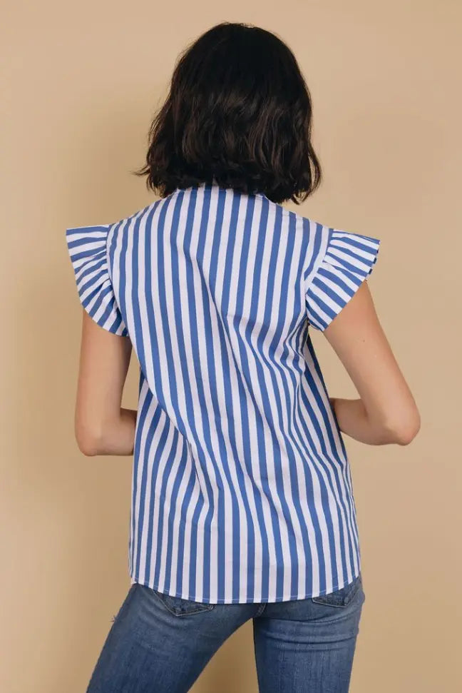 Bakers Striped Ruffle Sleeve Blouse Stay Warm in Style