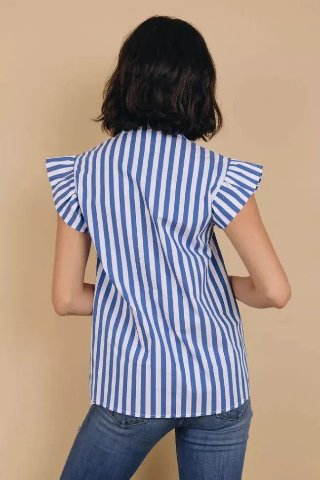 Bakers Striped Ruffle Sleeve Blouse Stay Warm in Style