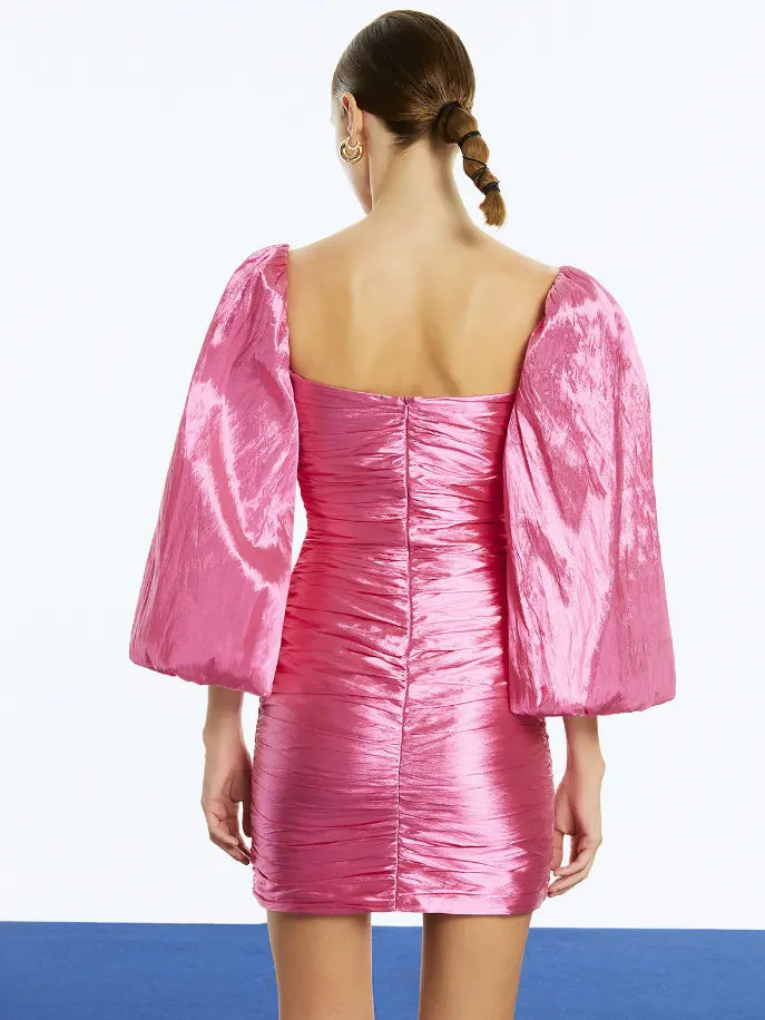 Balloon Sleeve Draped Mini Dress Monique Store