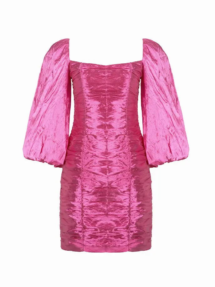 Balloon Sleeve Draped Mini Dress Monique Store