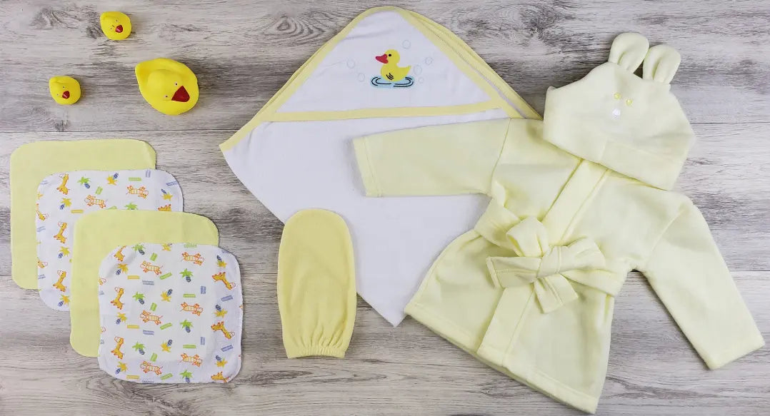 Bambini Hooded Towel, Wash Clothes, Bath Mitten and Robe Bambini