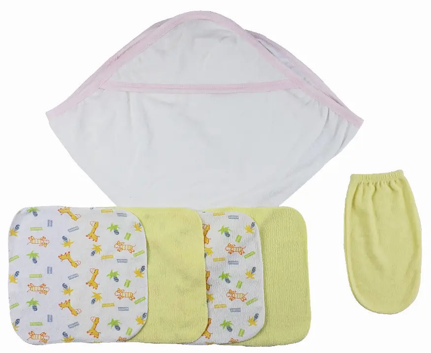 Bambini Hooded Towel, Washcloths and Hand Washcloth Mittens - 6 Piece Set Bambini