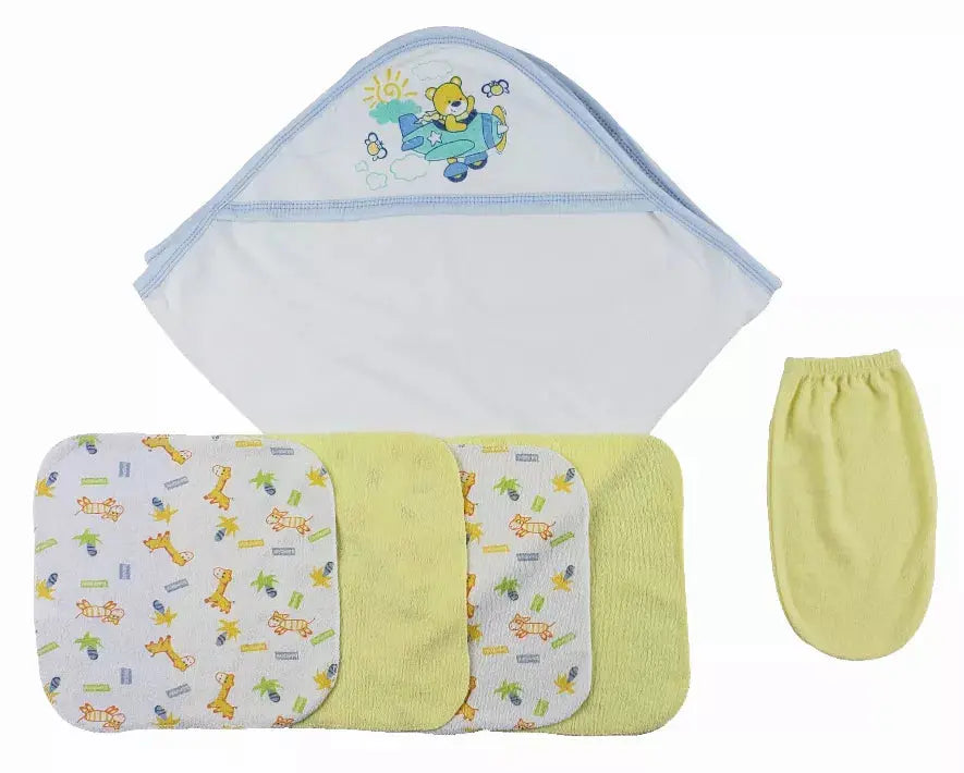 Bambini Hooded Towel, Washcloths and Hand Washcloth Mittens - 6 Piece Set Bambini