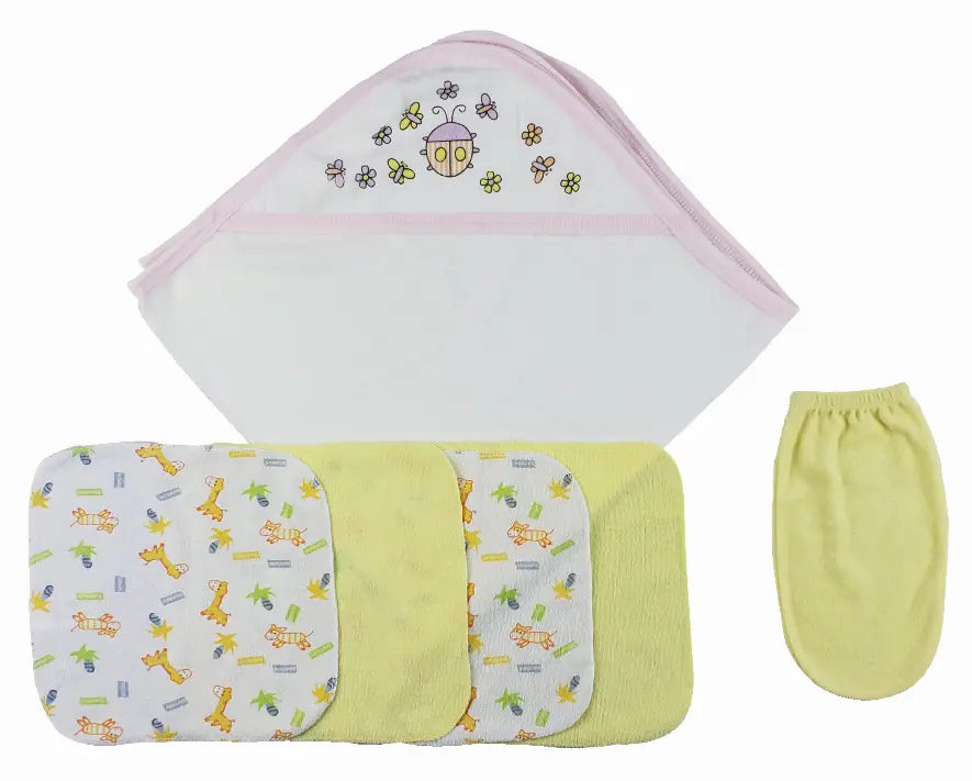 Bambini Hooded Towel, Washcloths and Hand Washcloth Mittens - 6 Piece Set Bambini