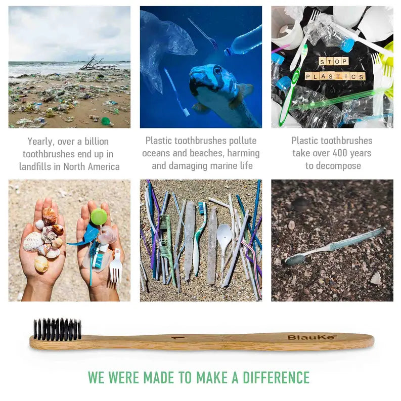 Bamboo Toothbrush Set 5-Pack - Bamboo Toothbrushes with Medium Bristles for Adults - Eco-Friendly, Biodegradable, Natural Wooden Toothbrushes with Black Charcoal Bristles Jarganic