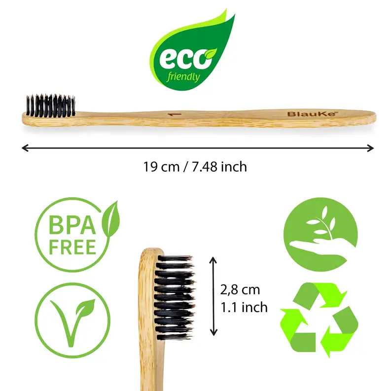 Bamboo Toothbrush Set 5-Pack - Bamboo Toothbrushes with Medium Bristles for Adults - Eco-Friendly, Biodegradable, Natural Wooden Toothbrushes with Black Charcoal Bristles Jarganic