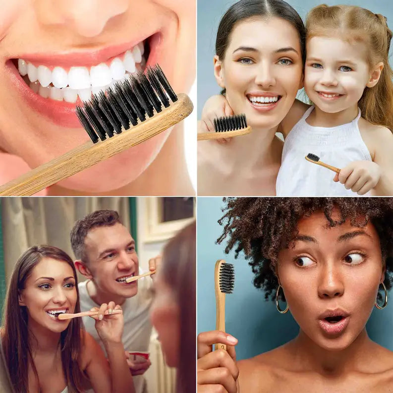 Bamboo Toothbrush Set 5-Pack - Bamboo Toothbrushes with Medium Bristles for Adults - Eco-Friendly, Biodegradable, Natural Wooden Toothbrushes with Black Charcoal Bristles Jarganic