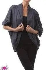 Banded Oversized Cardigan With Ruched Front and Back Yoke SurelyMine