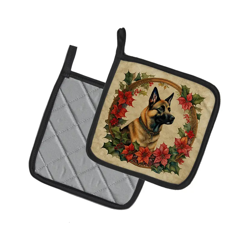 Basenji Christmas Flowers Pair of Pot Holders Caroline's Treasures