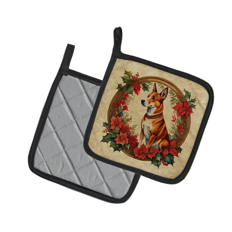 Basenji Christmas Flowers Pair of Pot Holders Caroline's Treasures