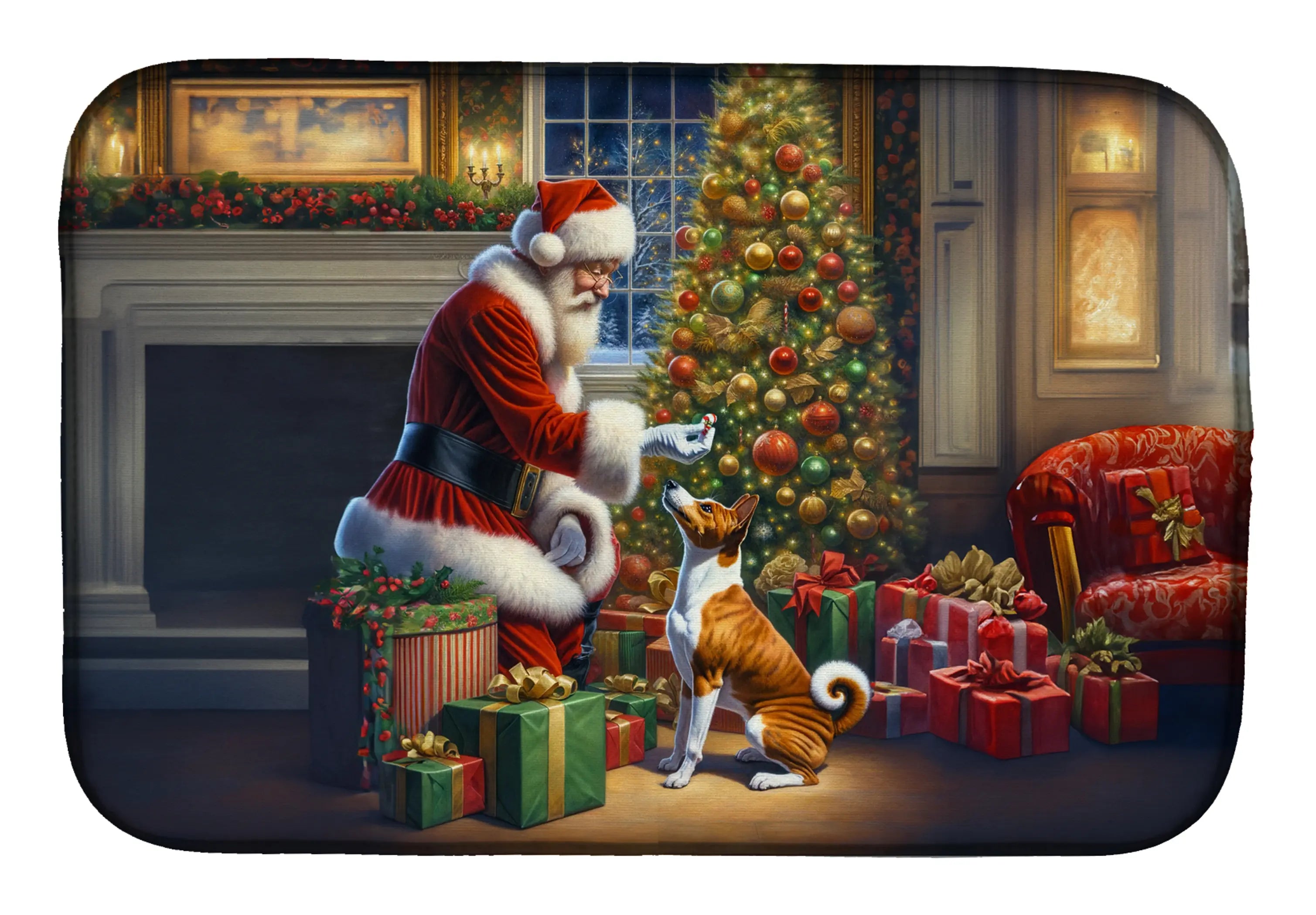 Basenji and Santa Claus Dish Drying Mat Caroline's Treasures