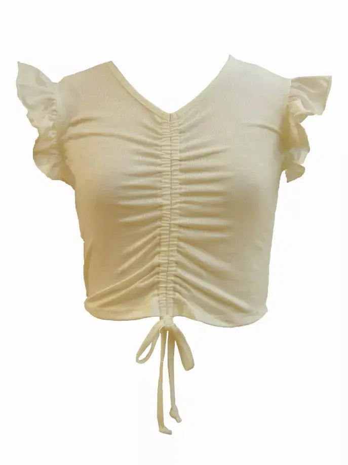 Basics Ruffle Sleeves Ruched Top Tru Luv