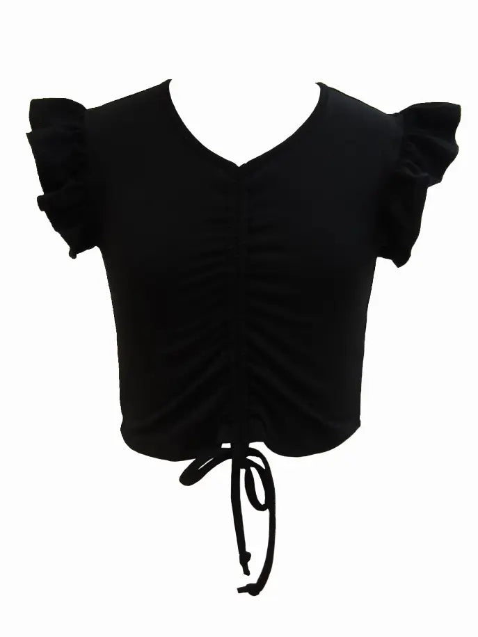 Basics Ruffle Sleeves Ruched Top Tru Luv