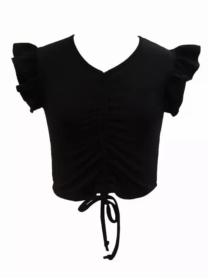 Basics Ruffle Sleeves Ruched Top Tru Luv