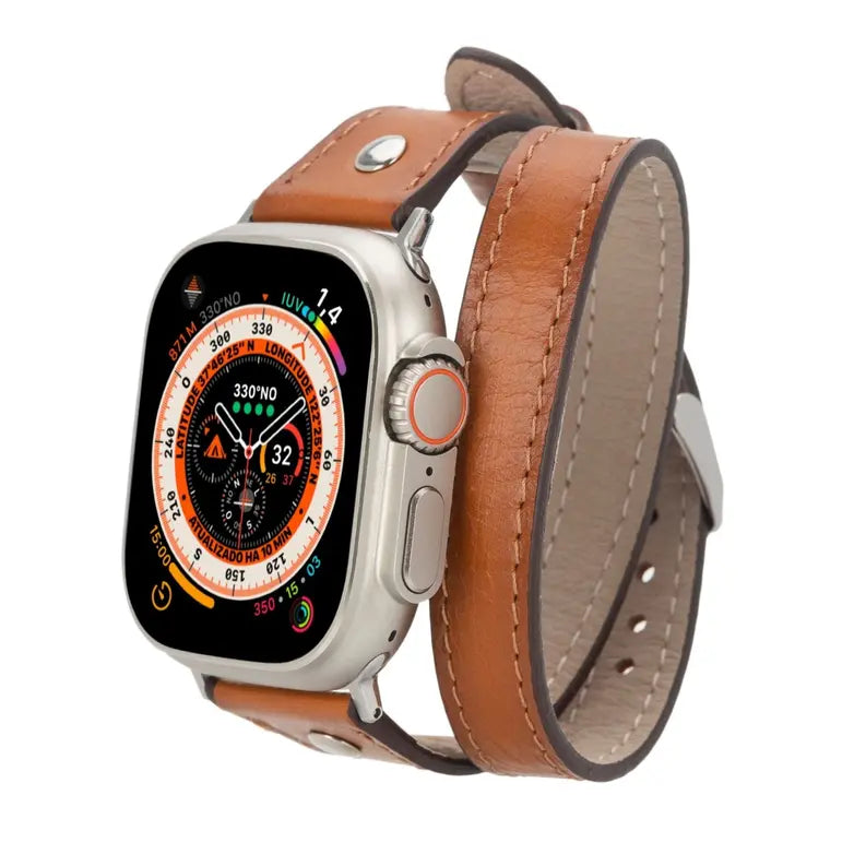 Basin Double Tour Leather Bands for Apple Watch Ultra,8,7 and SE Toronata
