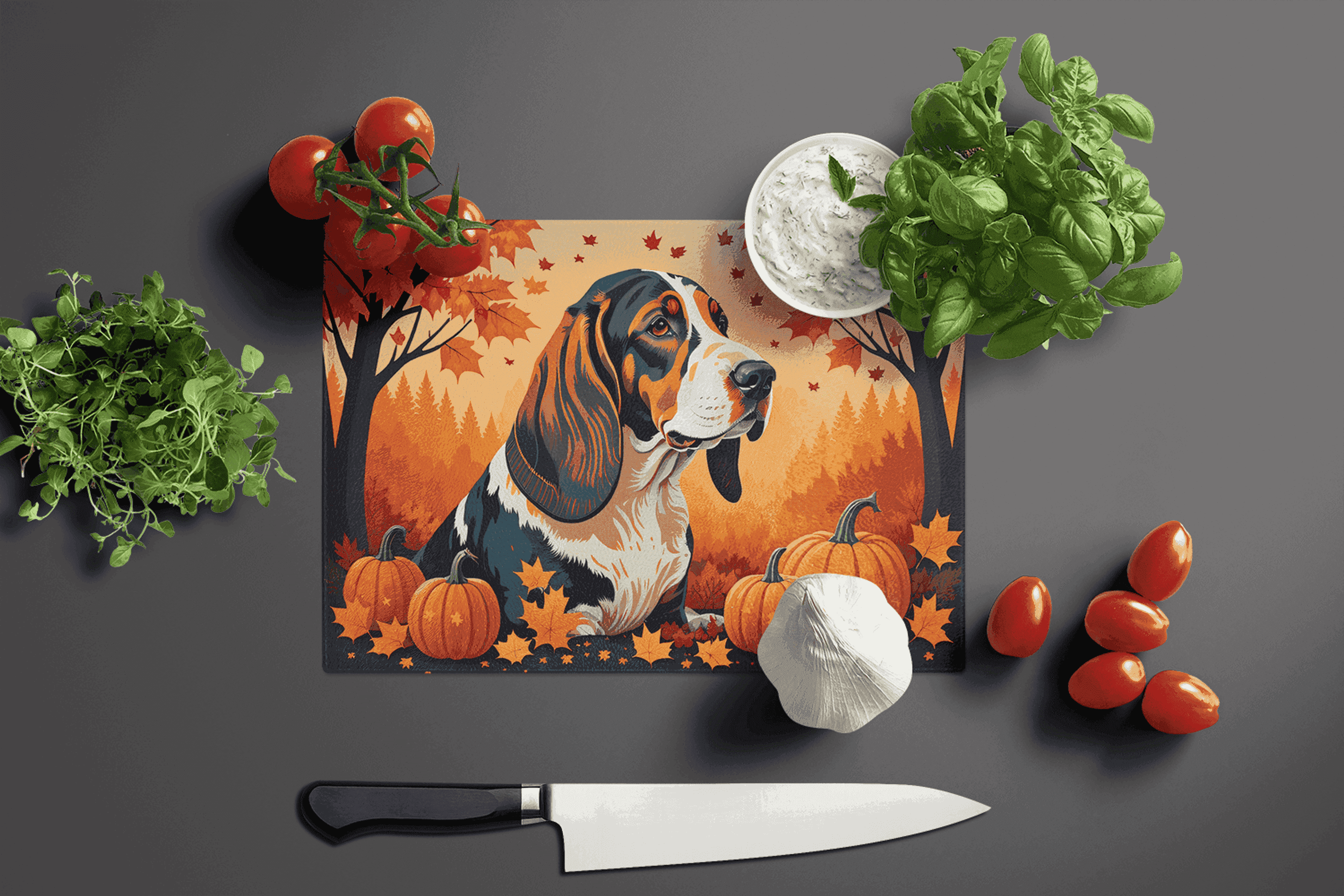 Basset Hound Fall Glass Cutting Board Caroline's Treasures