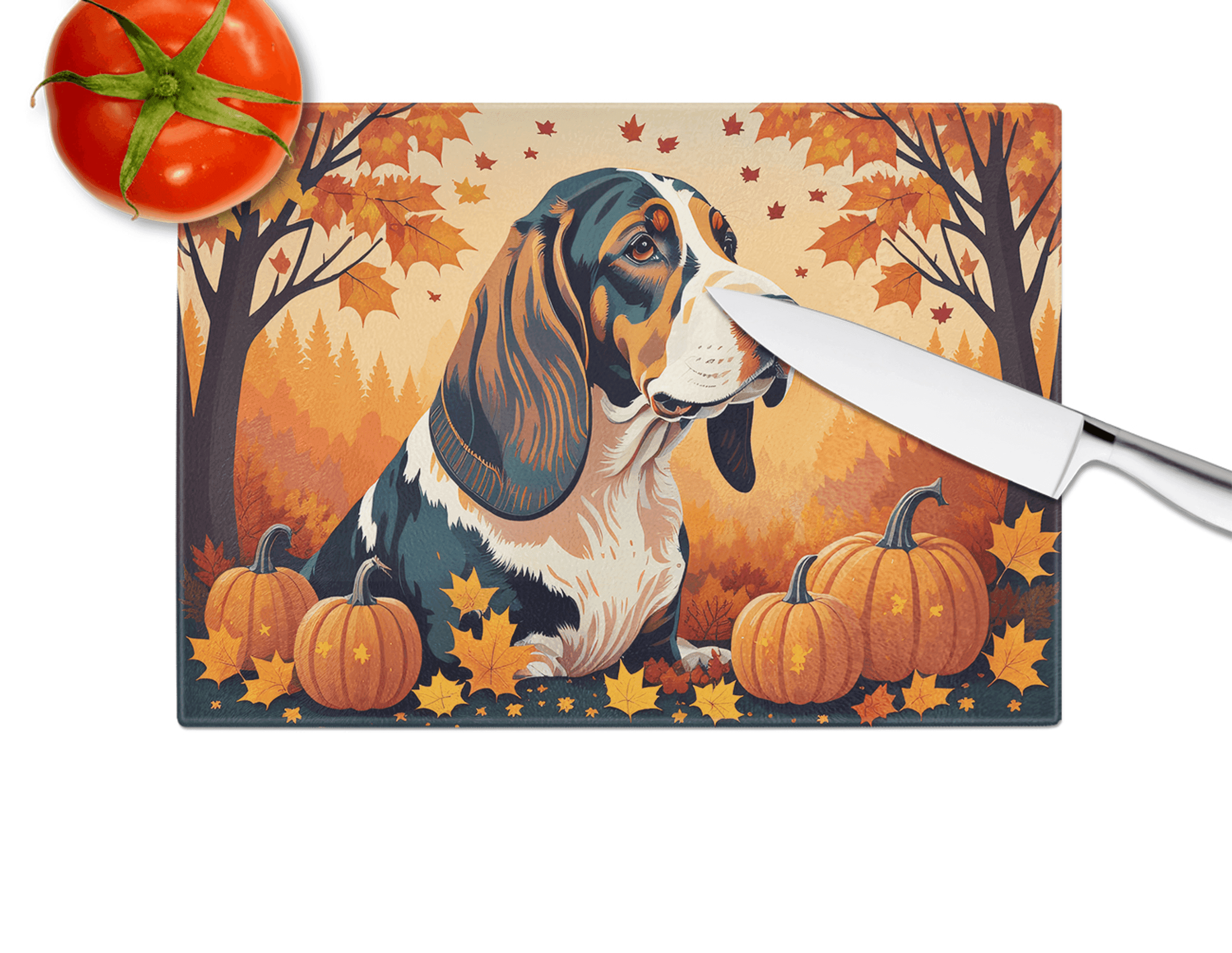 Basset Hound Fall Glass Cutting Board Caroline's Treasures