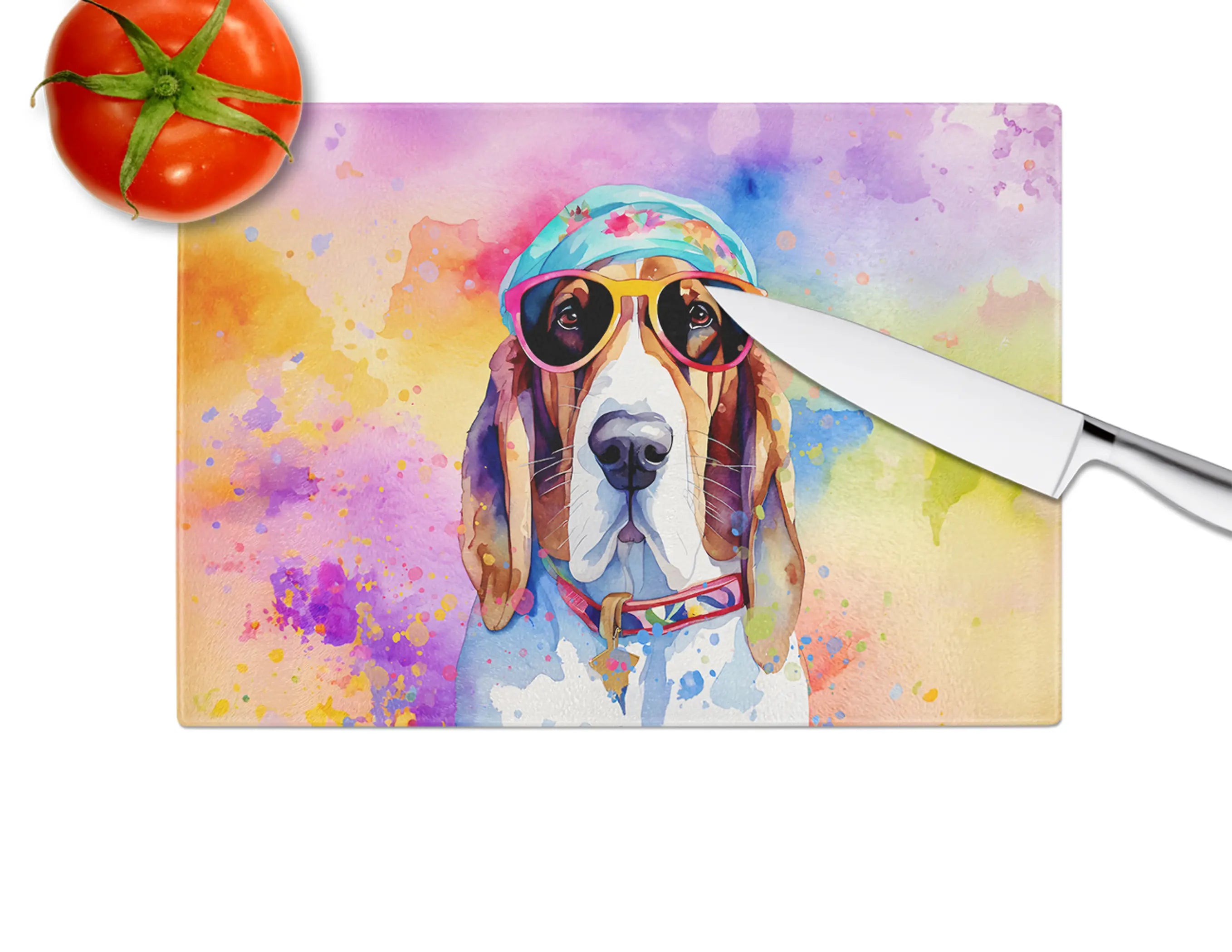 Basset Hound Hippie Dawg Glass Cutting Board Caroline's Treasures