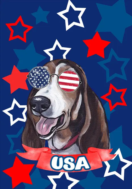 Basset Hound - Hippie Hound Studios Patriotic  House and Garden Flags Best of Breed