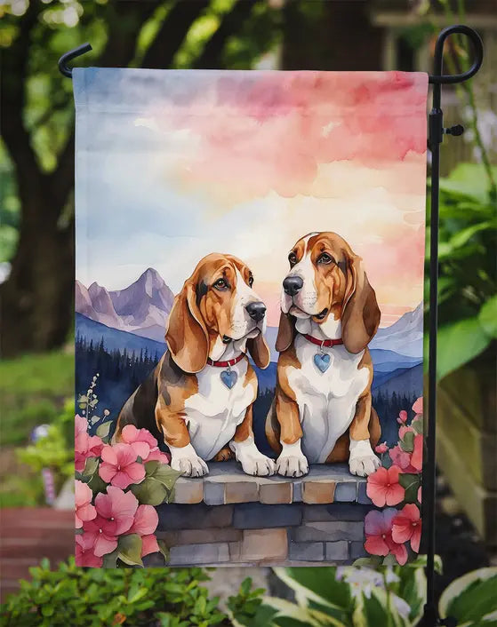 Basset Hound Two Hearts Garden Flag Caroline's Treasures