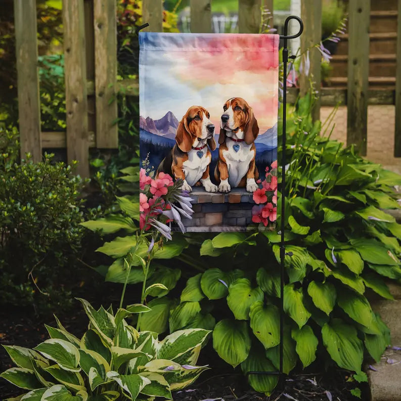 Basset Hound Two Hearts Garden Flag Caroline's Treasures