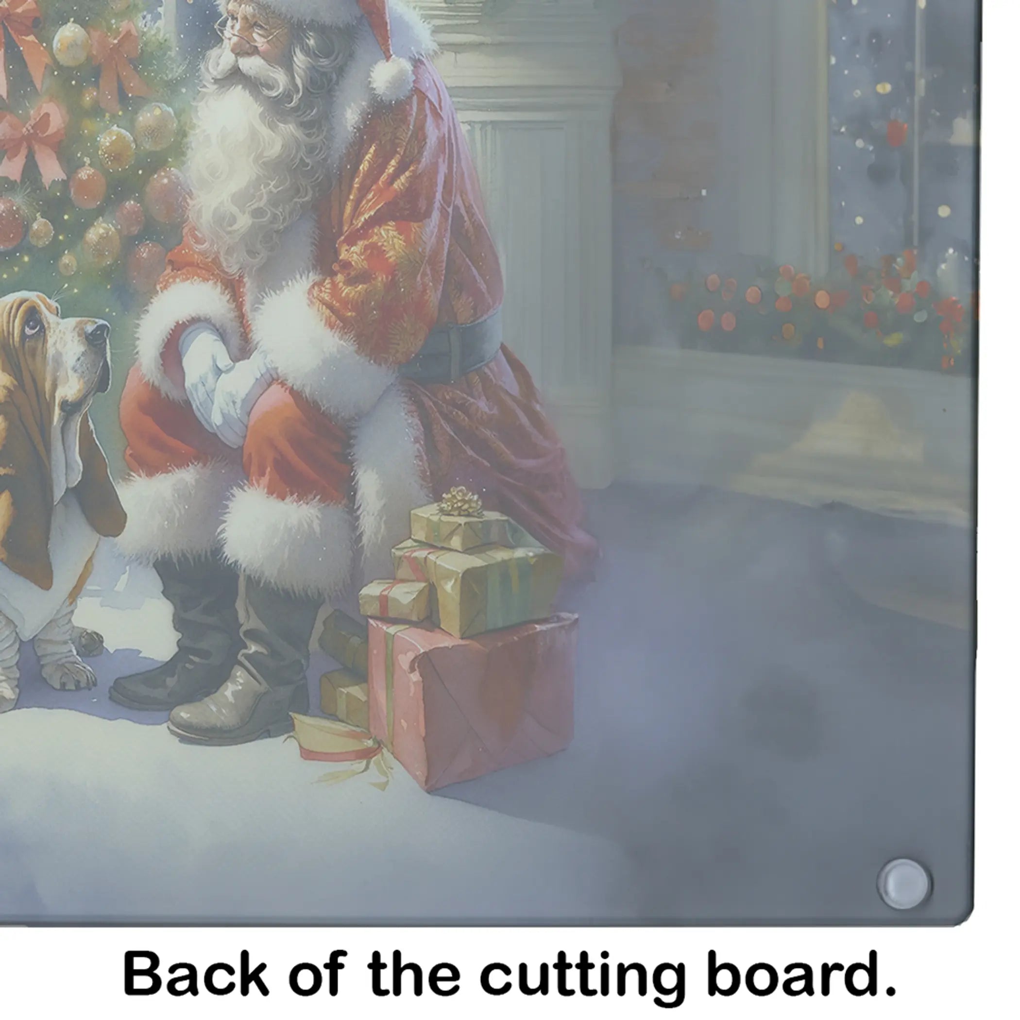 Basset Hound and Santa Claus Glass Cutting Board Caroline's Treasures