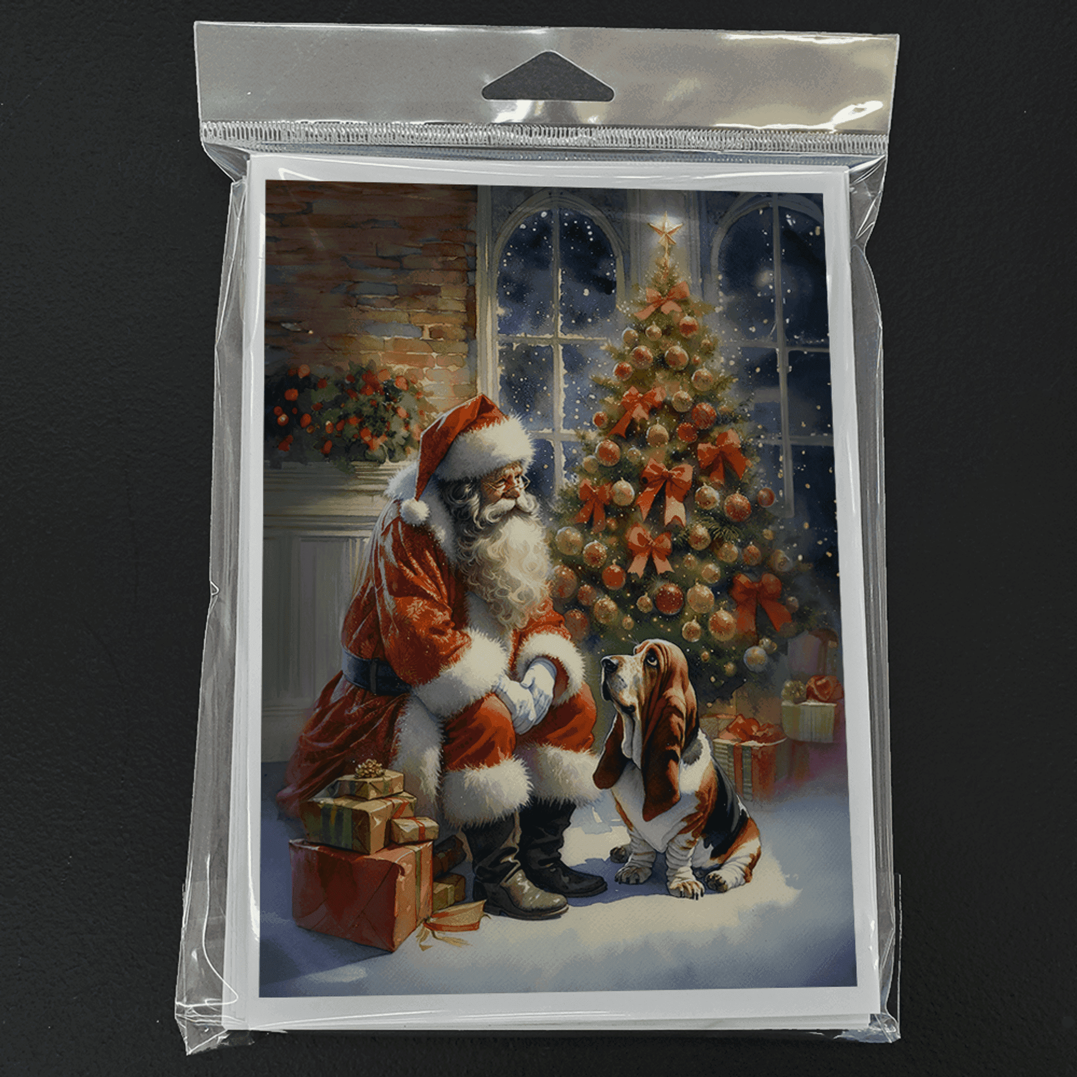 Basset Hound and Santa Claus Greeting Cards Pack of 8 Caroline's Treasures