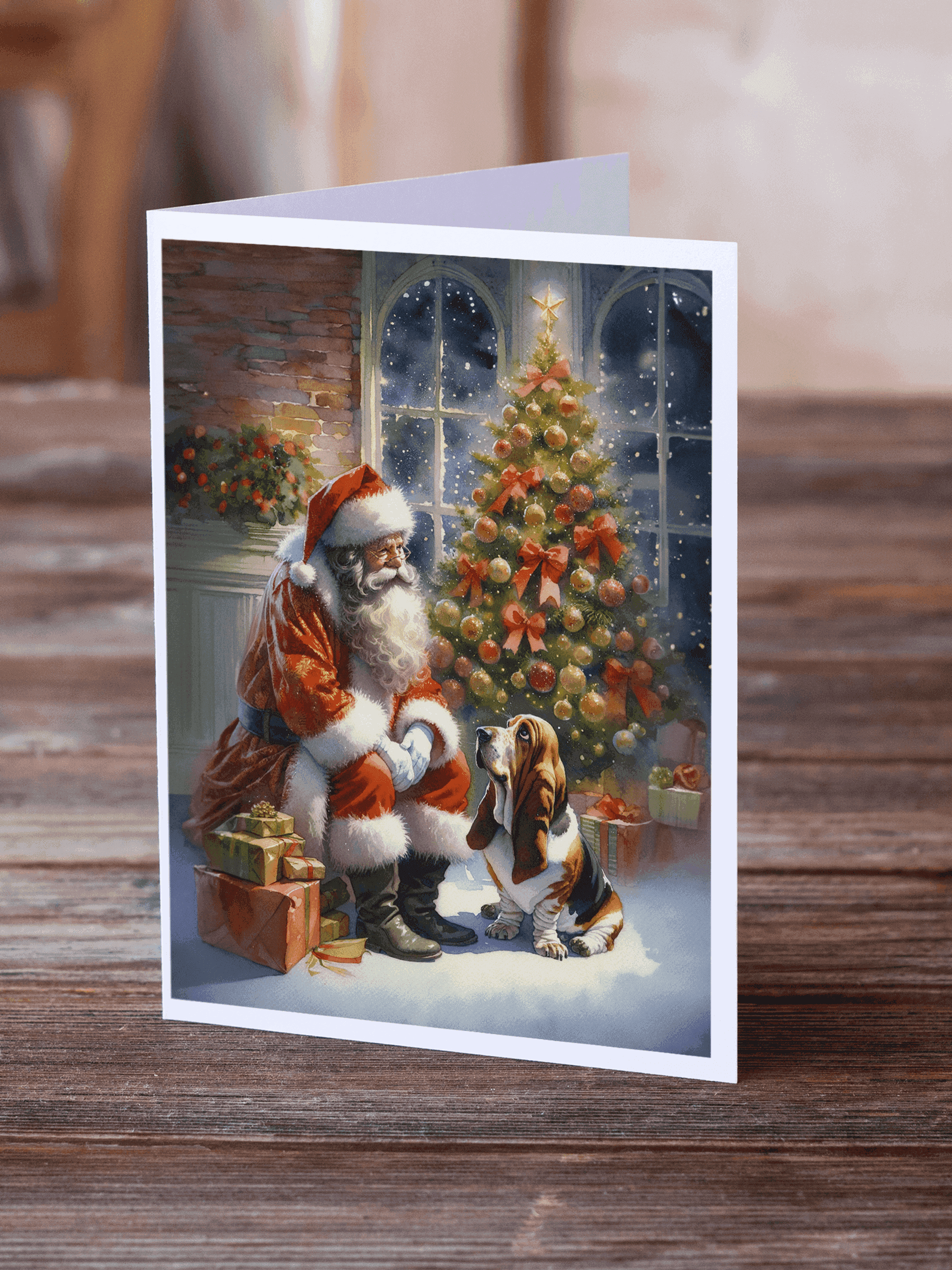 Basset Hound and Santa Claus Greeting Cards Pack of 8 Caroline's Treasures
