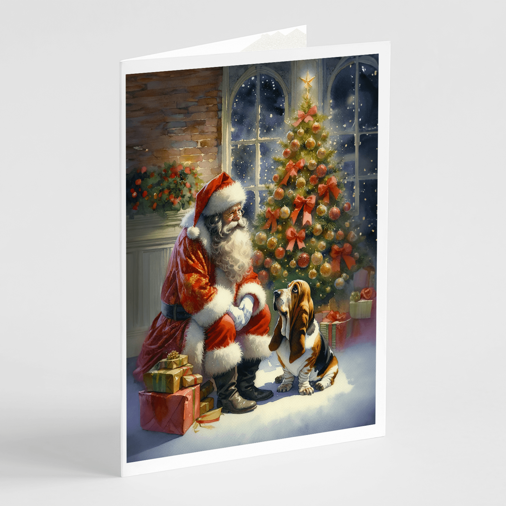 Basset Hound and Santa Claus Greeting Cards Pack of 8 Caroline's Treasures