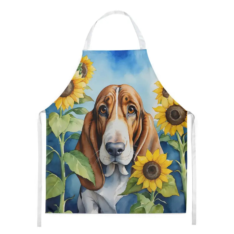 Basset Hound in Sunflowers Apron Caroline's Treasures