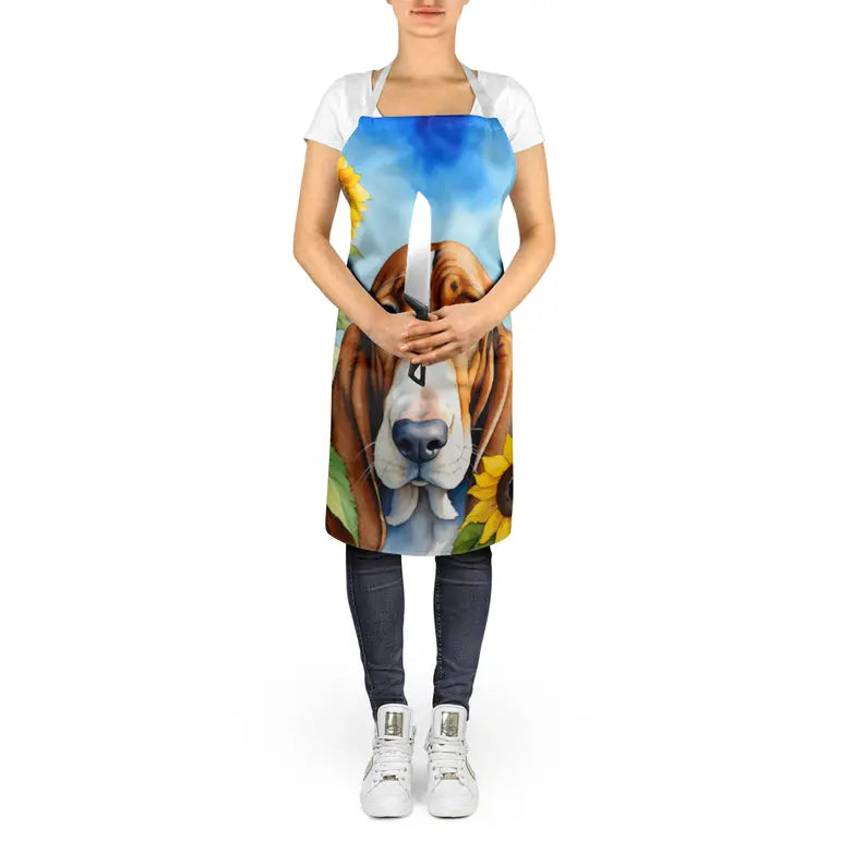 Basset Hound in Sunflowers Apron Caroline's Treasures