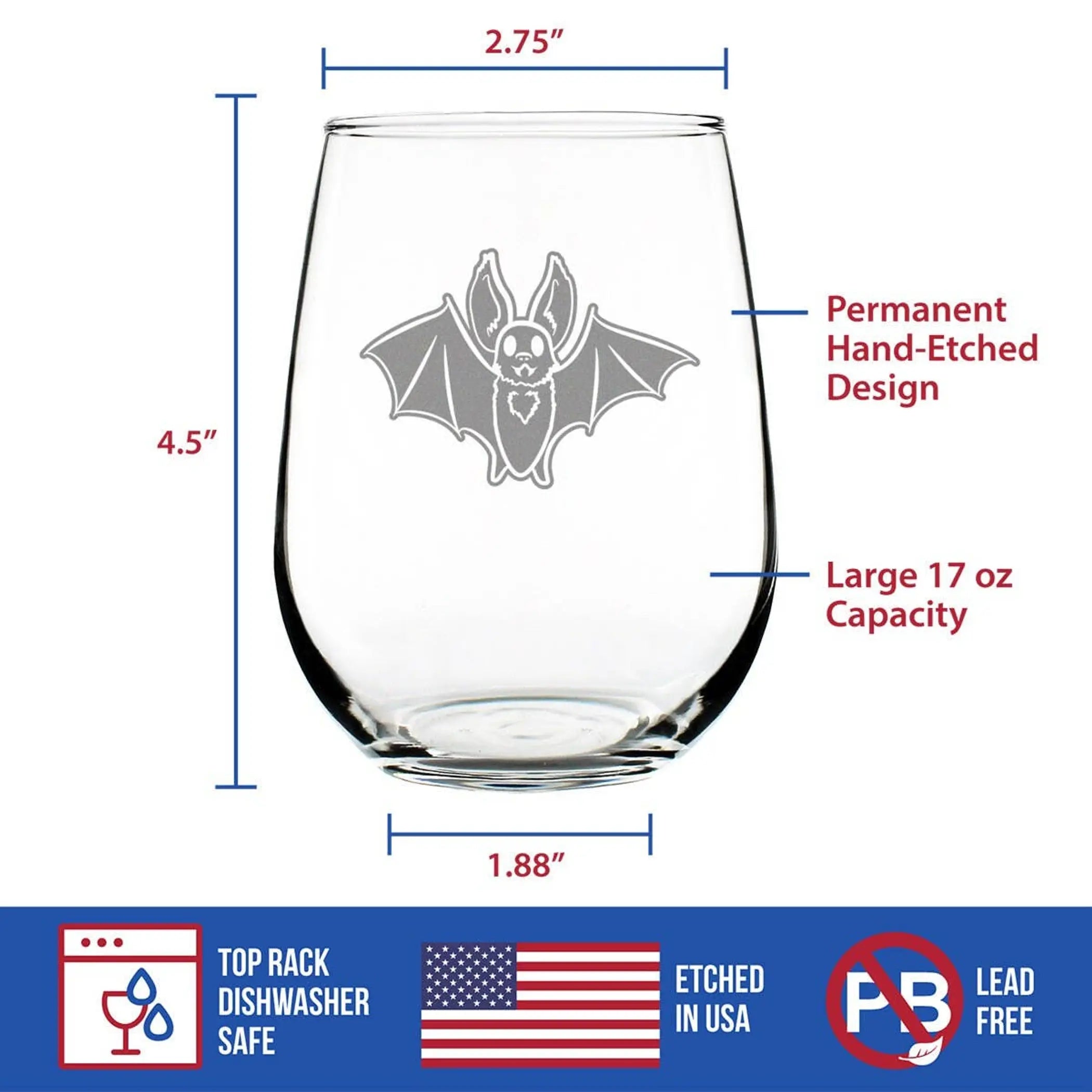 Bat Stemless Wine Glass - Halloween Gifts and Decor Bevvee