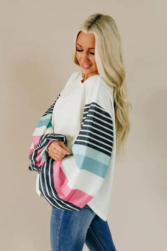 Be The Good Colorblock Knit Top Stay Warm in Style