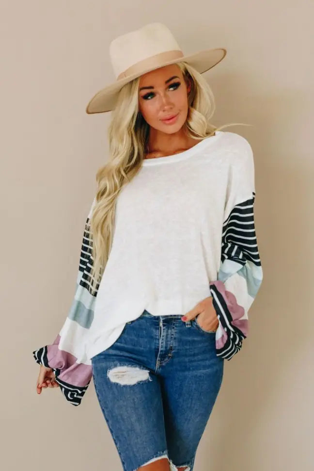 Be The Good Colorblock Knit Top Stay Warm in Style