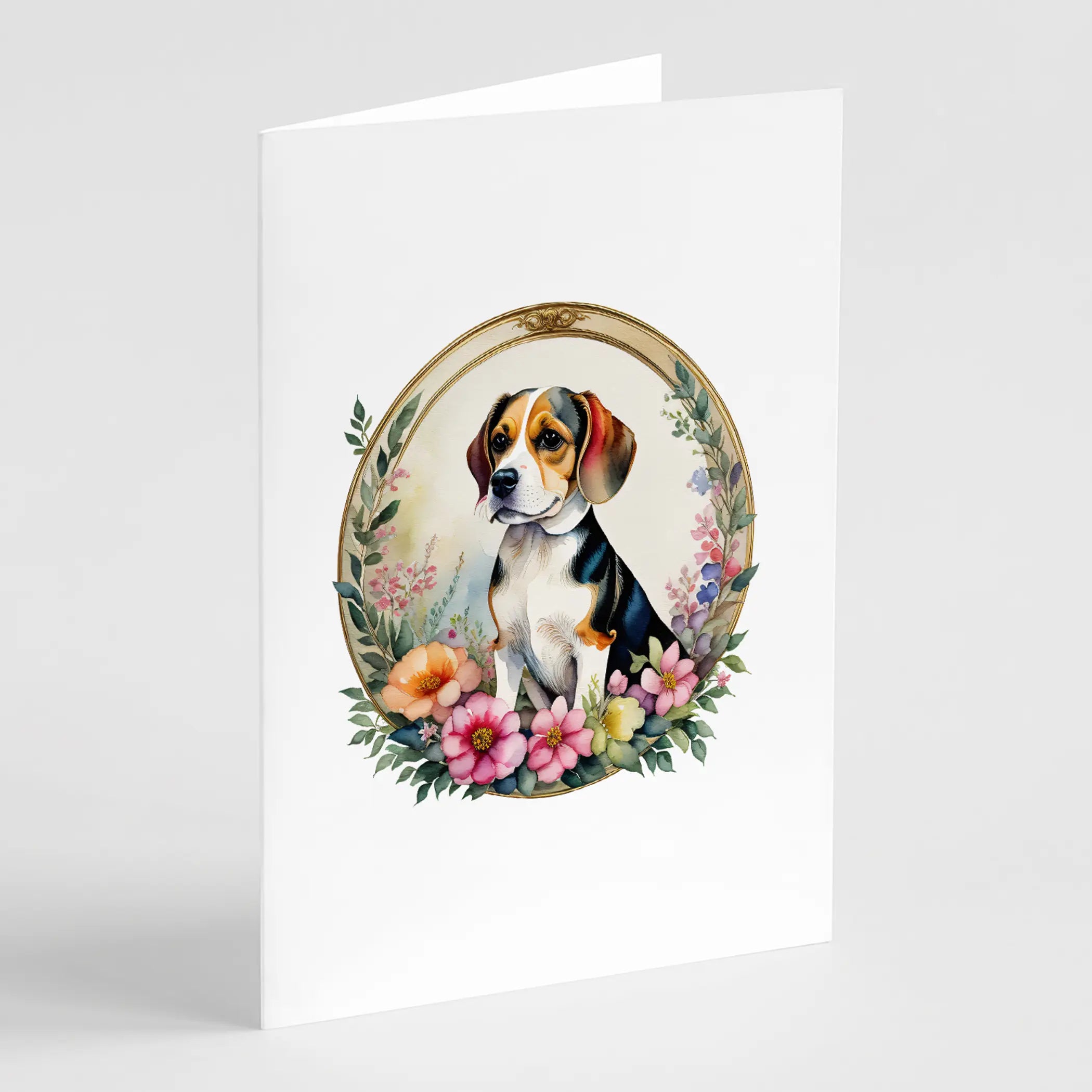 Beagle and Flowers Greeting Cards Pack of 8 Caroline's Treasures