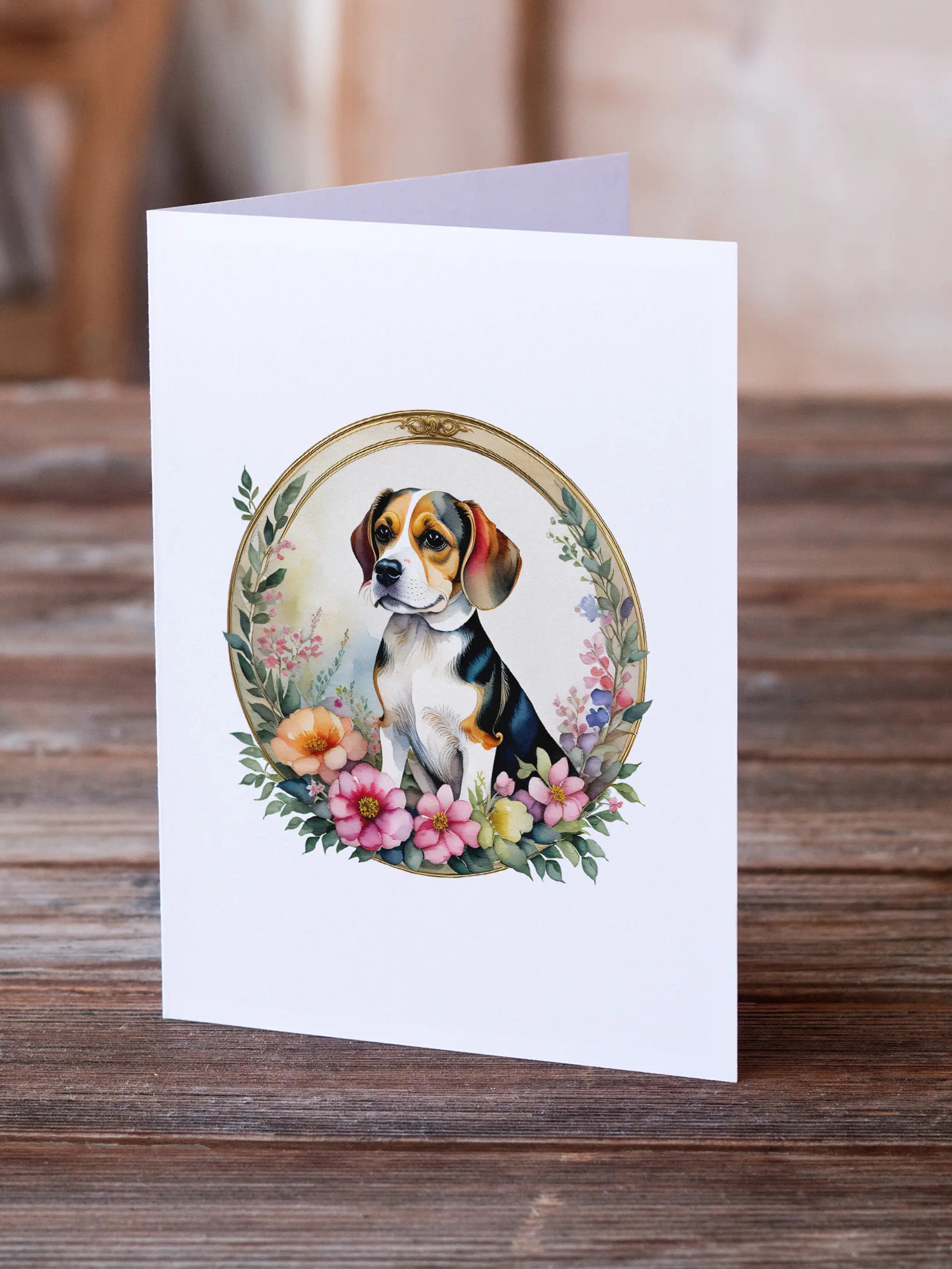 Beagle and Flowers Greeting Cards Pack of 8 Caroline's Treasures