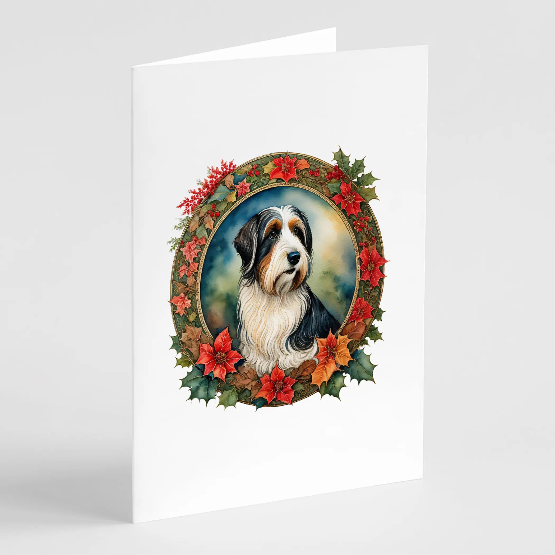 Bearded Collie Christmas Flowers Greeting Cards Pack of 8 Caroline's Treasures