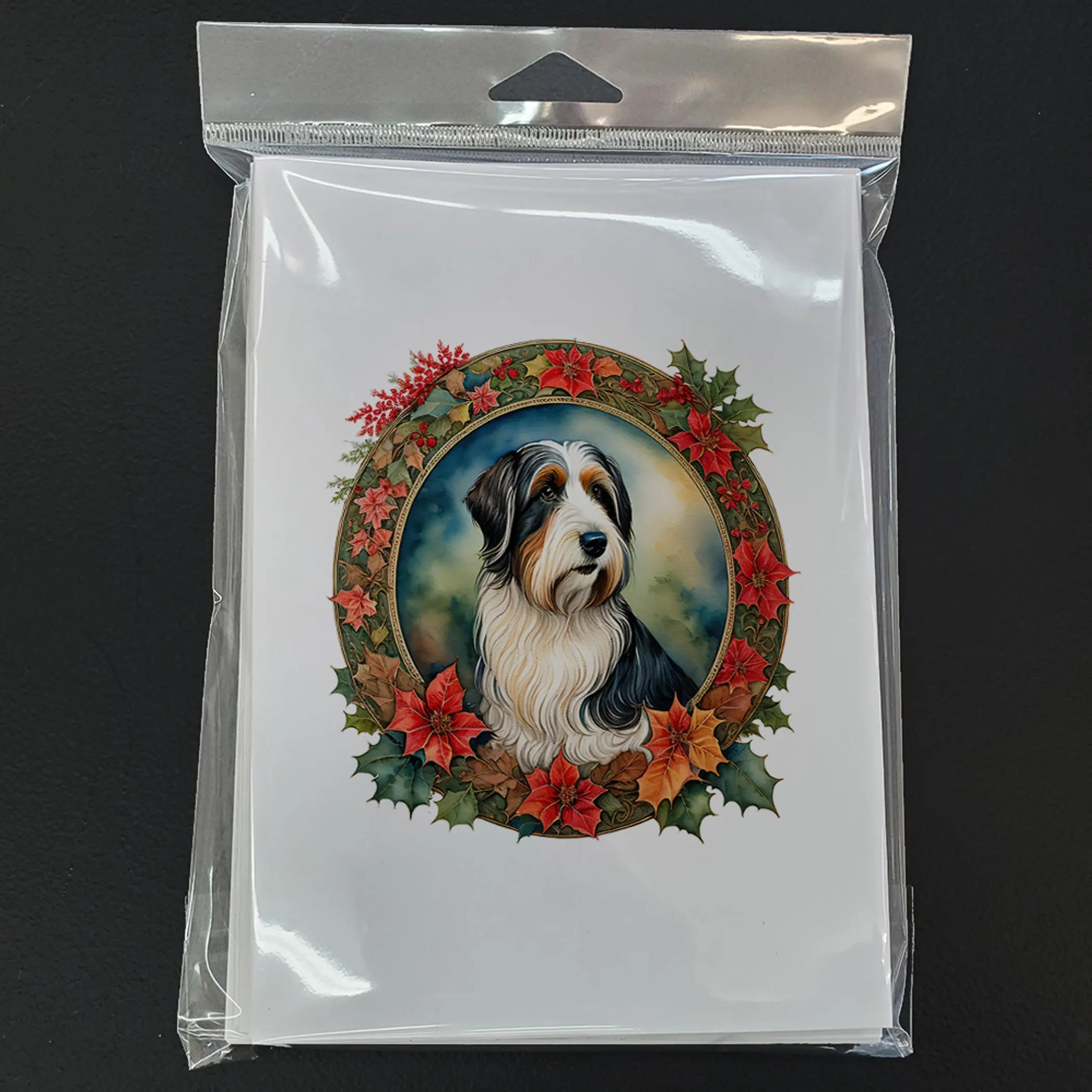 Bearded Collie Christmas Flowers Greeting Cards Pack of 8 Caroline's Treasures