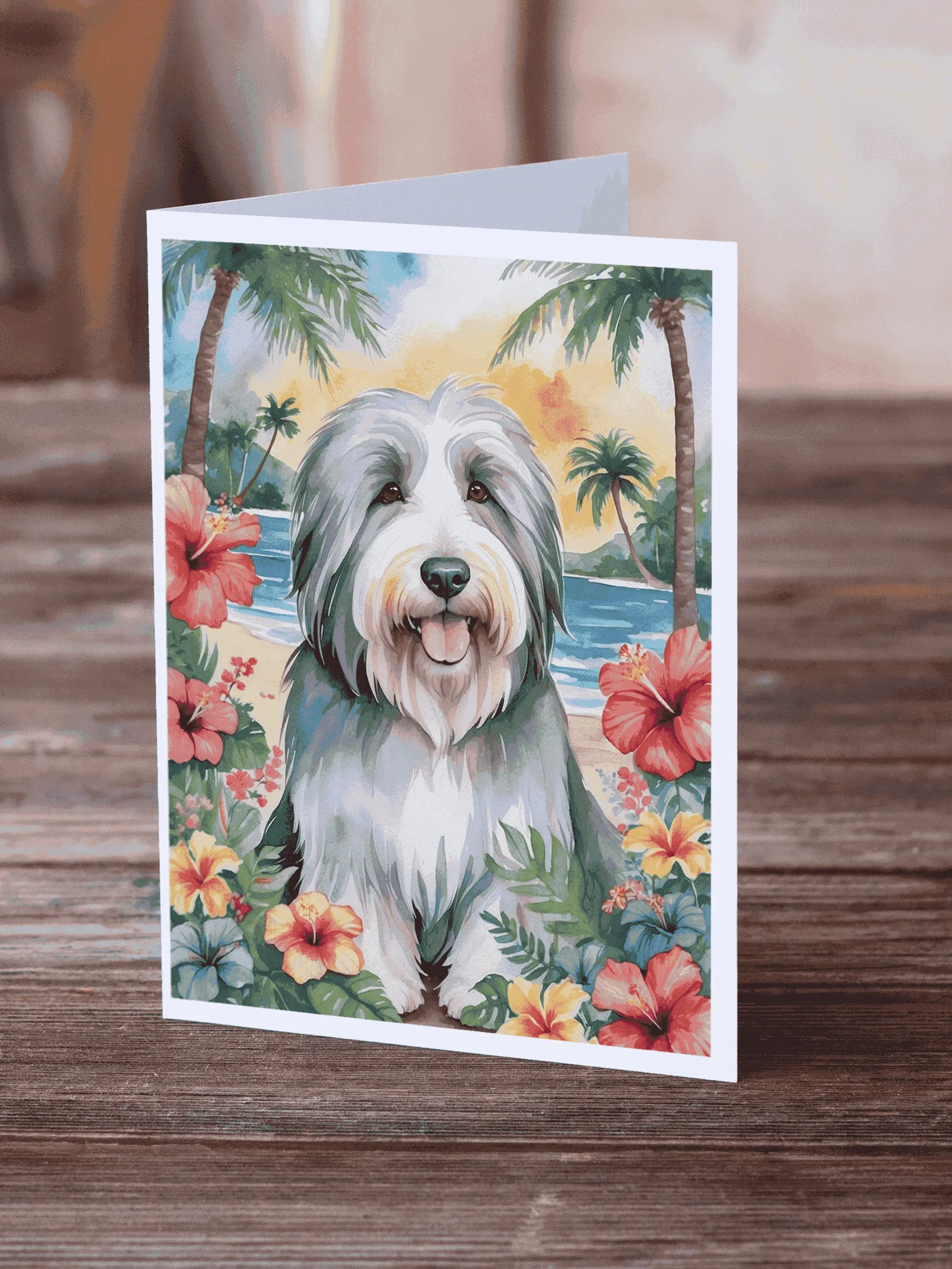 Bearded Collie Luau Greeting Cards Pack of 8 Caroline's Treasures