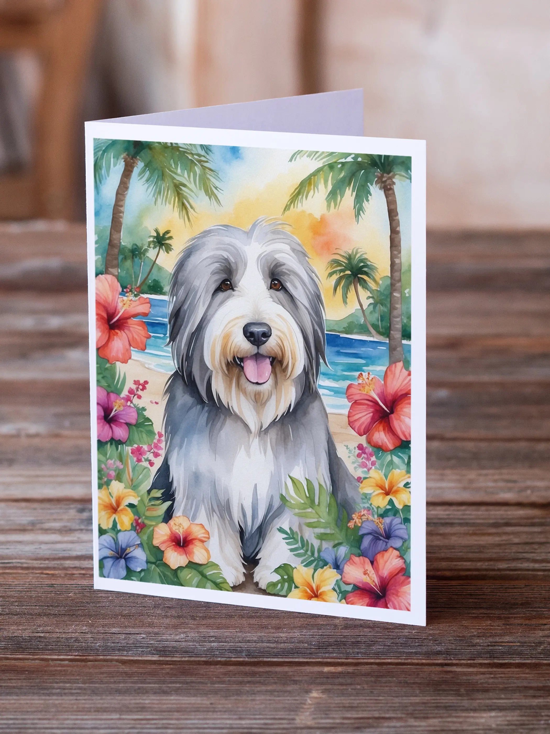 Bearded Collie Luau Greeting Cards Pack of 8 Caroline's Treasures