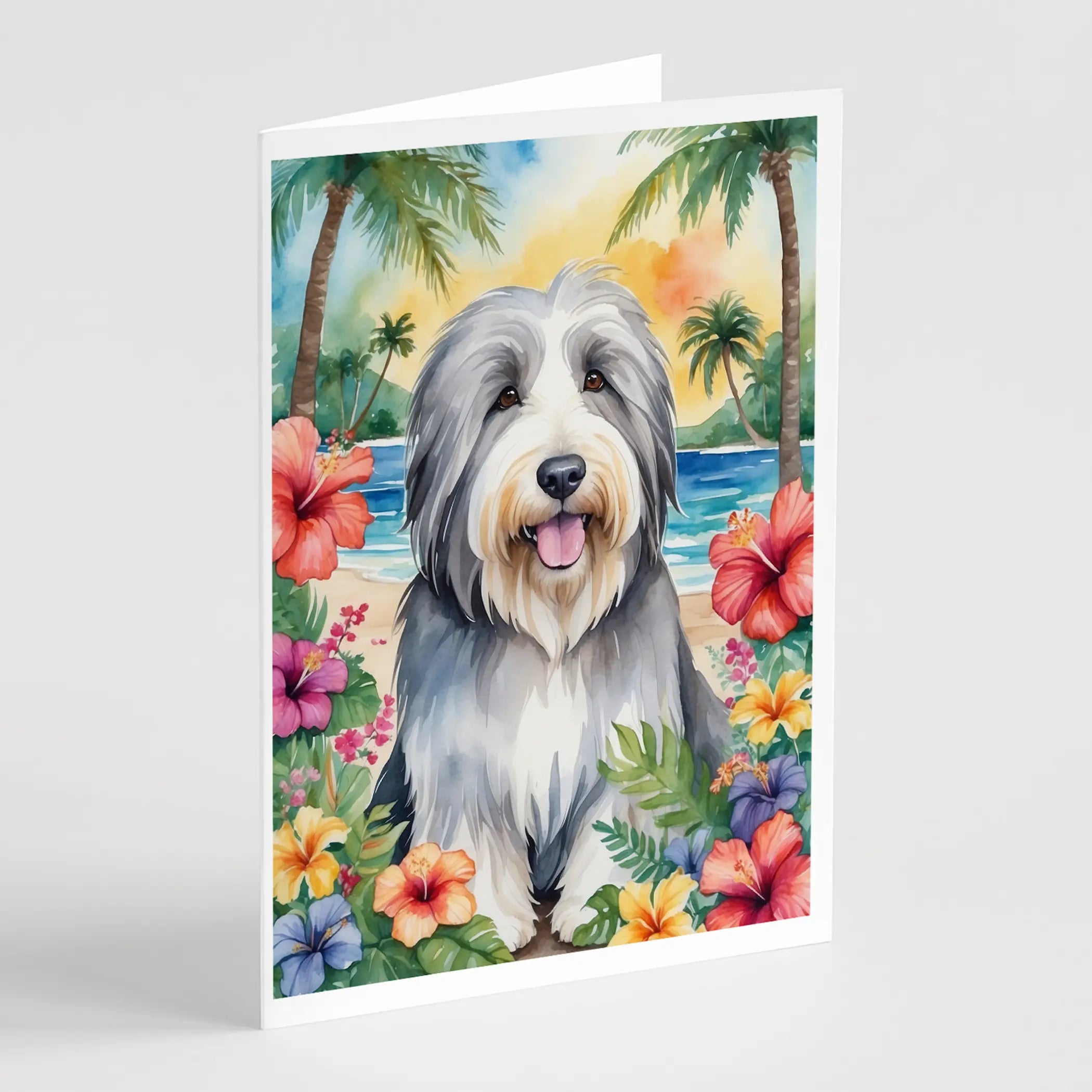 Bearded Collie Luau Greeting Cards Pack of 8 Caroline's Treasures