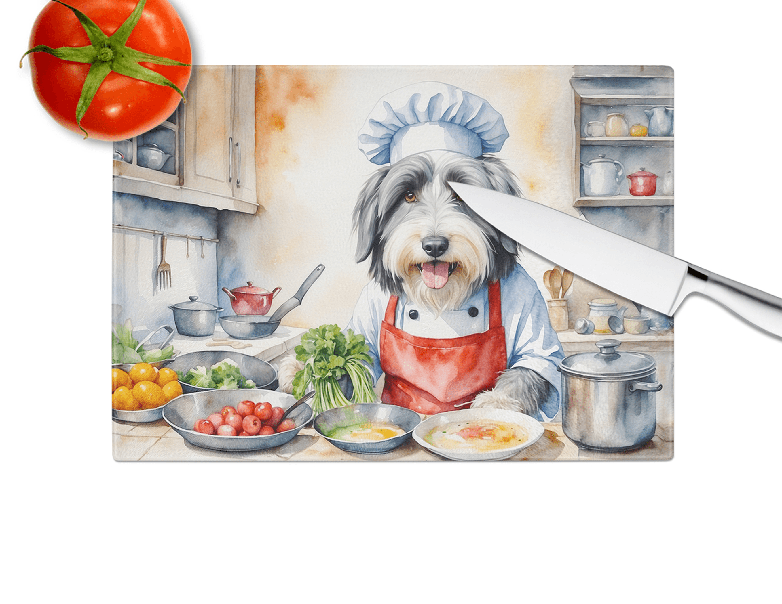 Bearded Collie The Chef Glass Cutting Board Caroline's Treasures