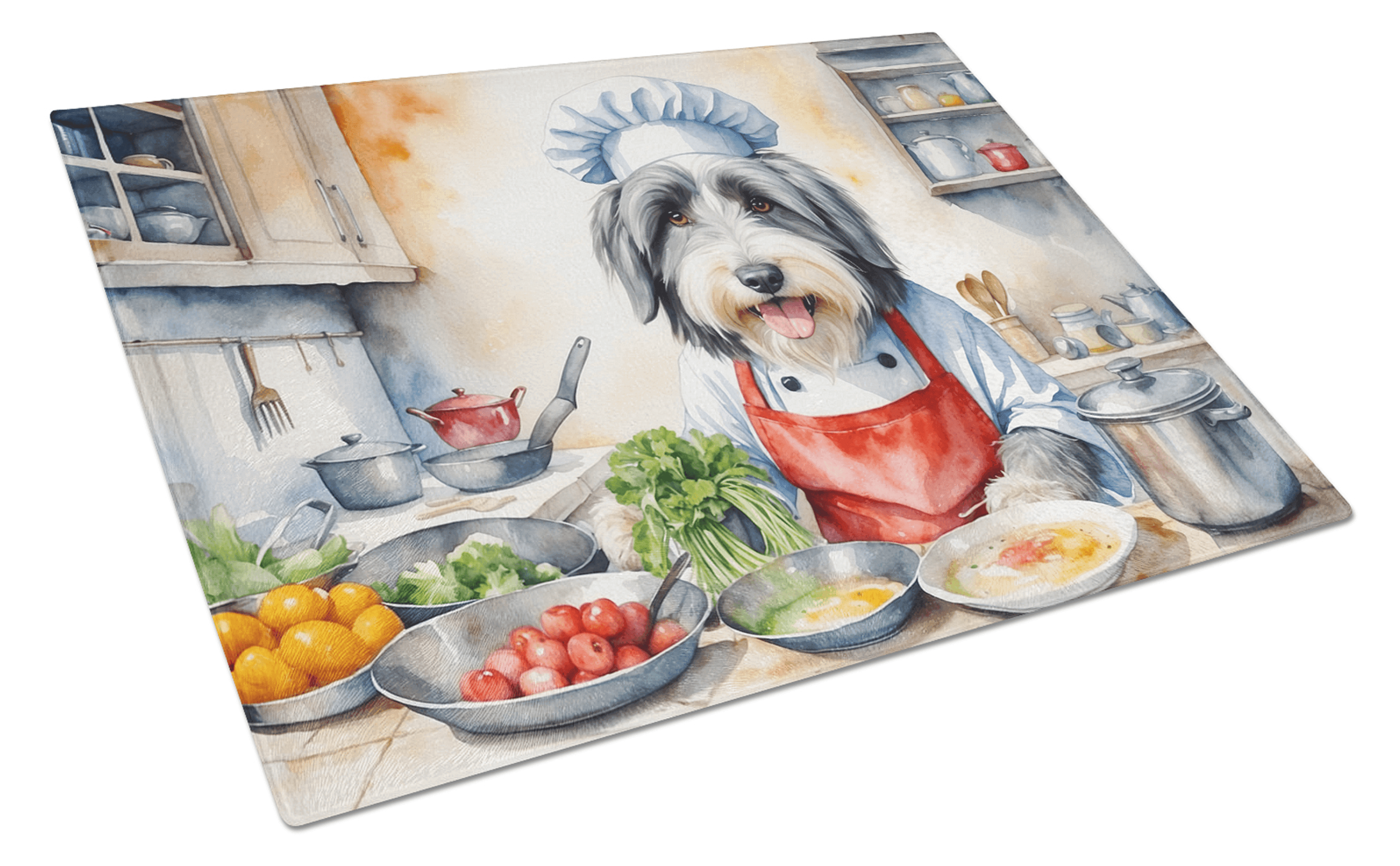 Bearded Collie The Chef Glass Cutting Board Caroline's Treasures