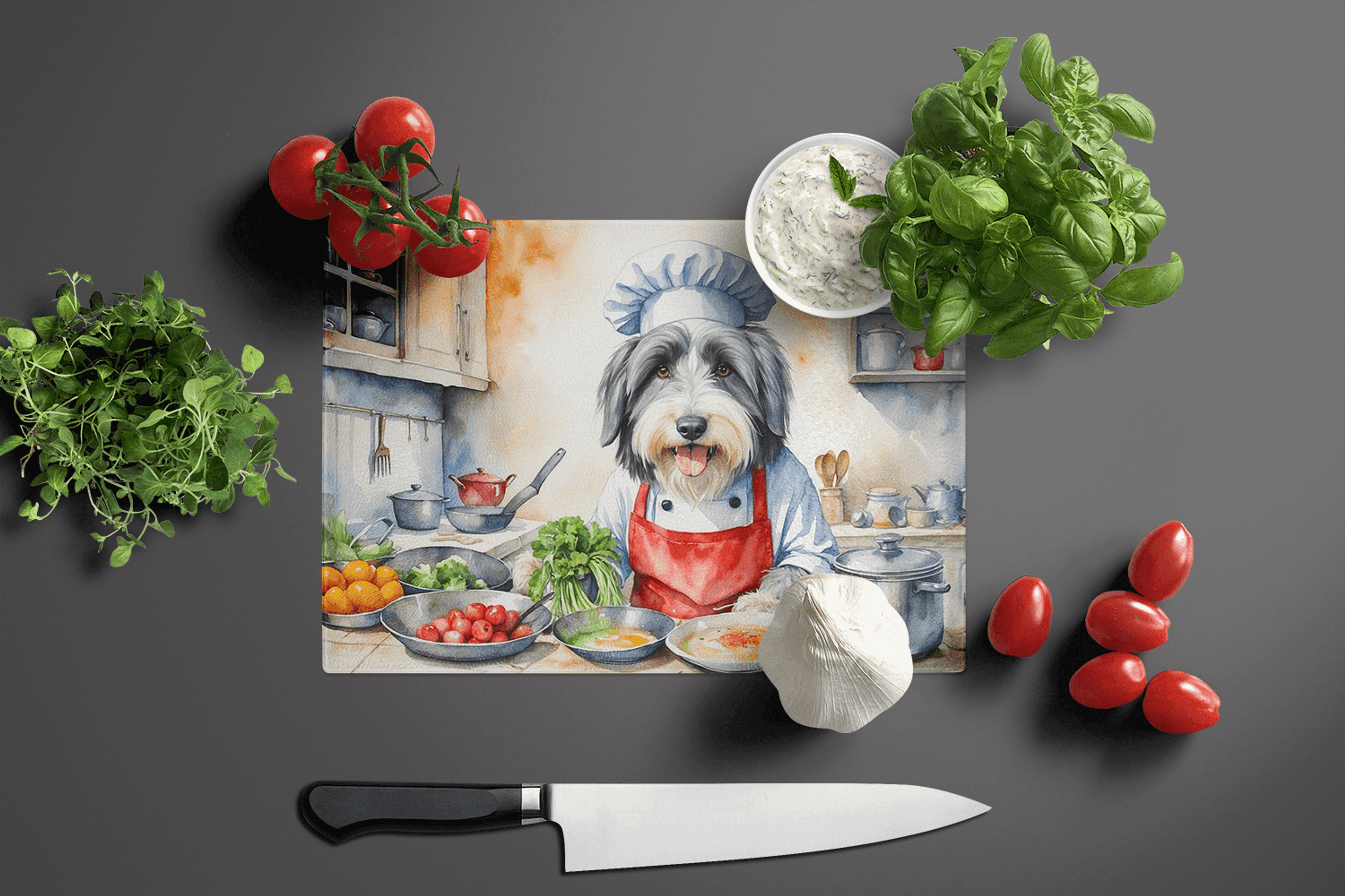 Bearded Collie The Chef Glass Cutting Board Caroline's Treasures