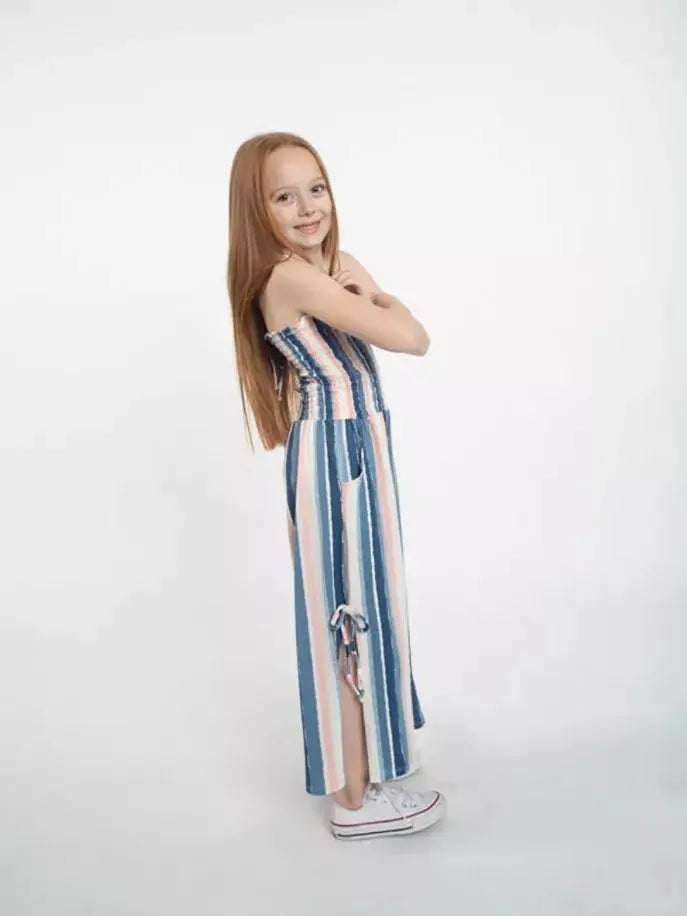 Beau-tie Stripe Smocked Romper Tru Luv