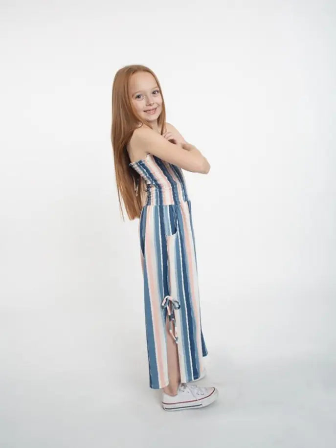 Beau-tie Stripe Smocked Romper Tru Luv