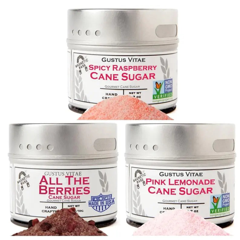 Beauty Fruit Cane Sugars - 3 Pack Artisan Infused Cane Sugars Collection Gustus Vitae