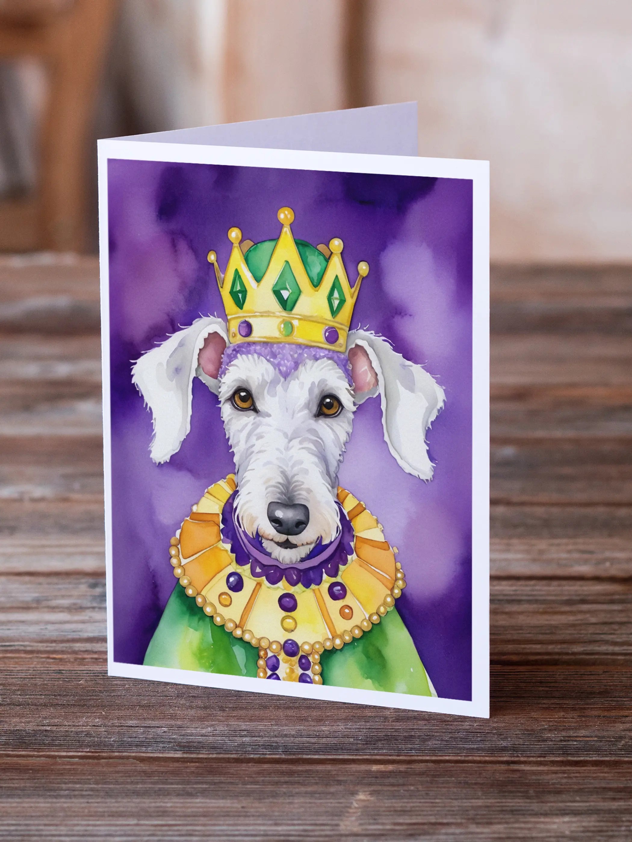 Bedlington Terrier King of Mardi Gras Greeting Cards Pack of 8 Caroline's Treasures